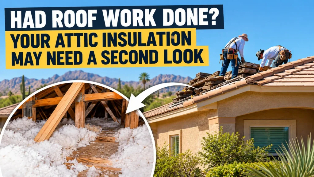 Attic insulation inspection after roof work in an Arizona home