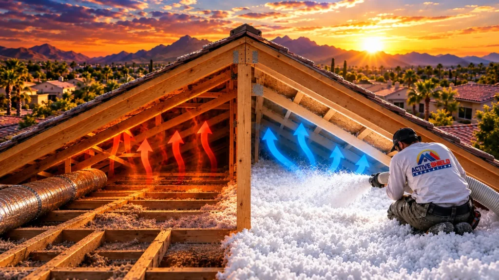 Under-insulated attic in an Arizona home with uneven insulation