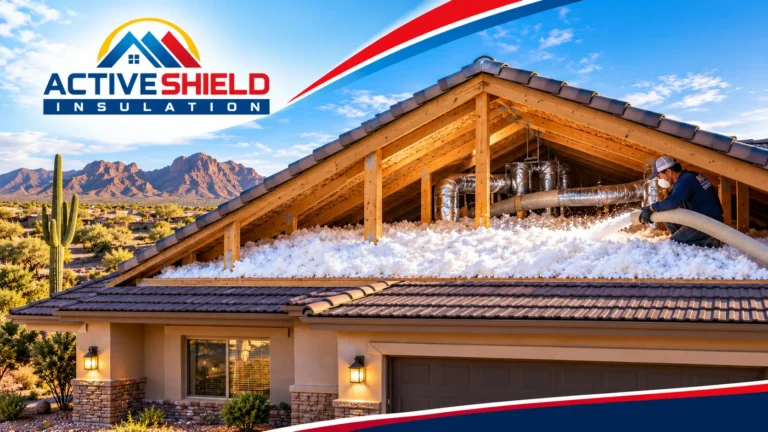 Attic insulation in an Arizona home with blown-in fiberglass insulation