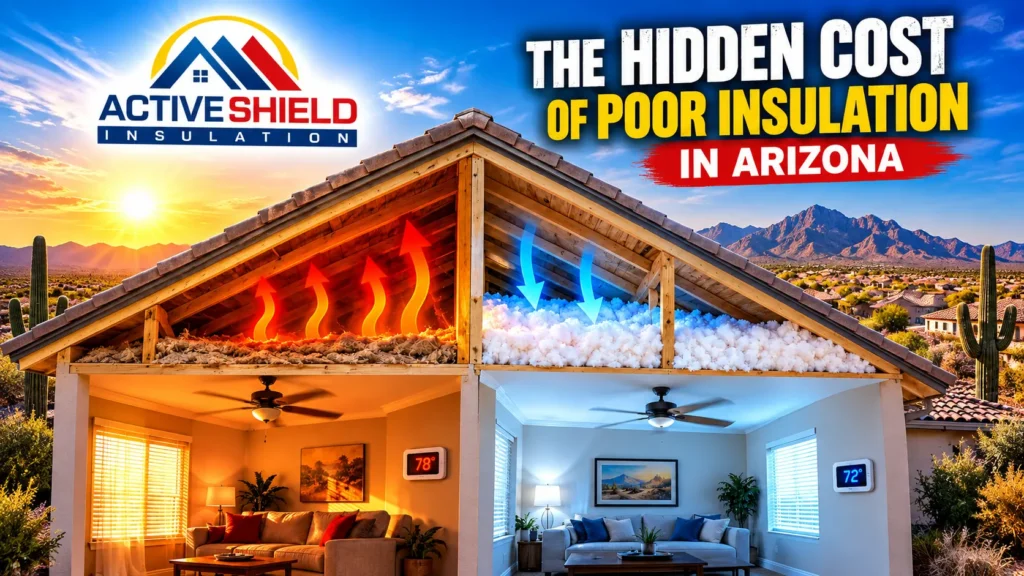 Blown-in fiberglass attic insulation in an Arizona home to help reduce heat transfer
