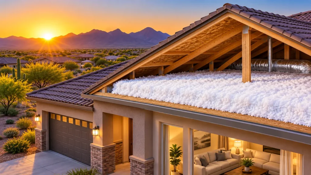Attic insulation upgrade in an Arizona home during the cooler fall season